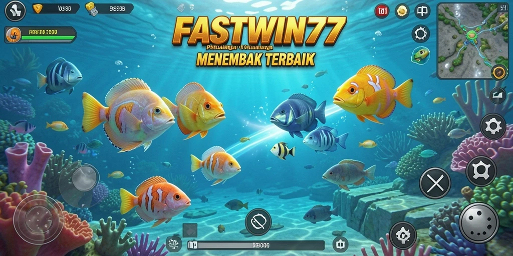 Tangkapan layar utama FASTWIN77 menampilkan aksi seru menembak ikan.