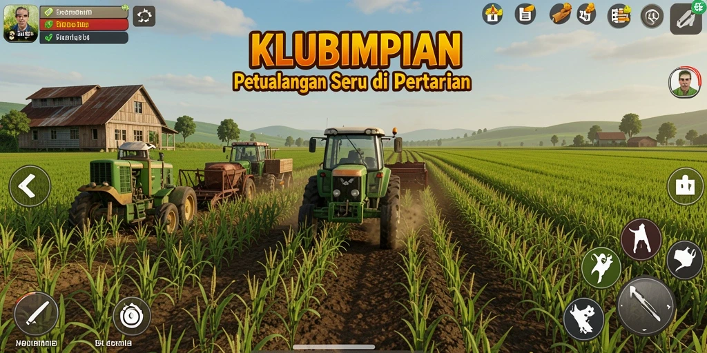 Tangkapan layar gameplay KLUBIMPIAN dengan pemandangan peternakan yang indah.