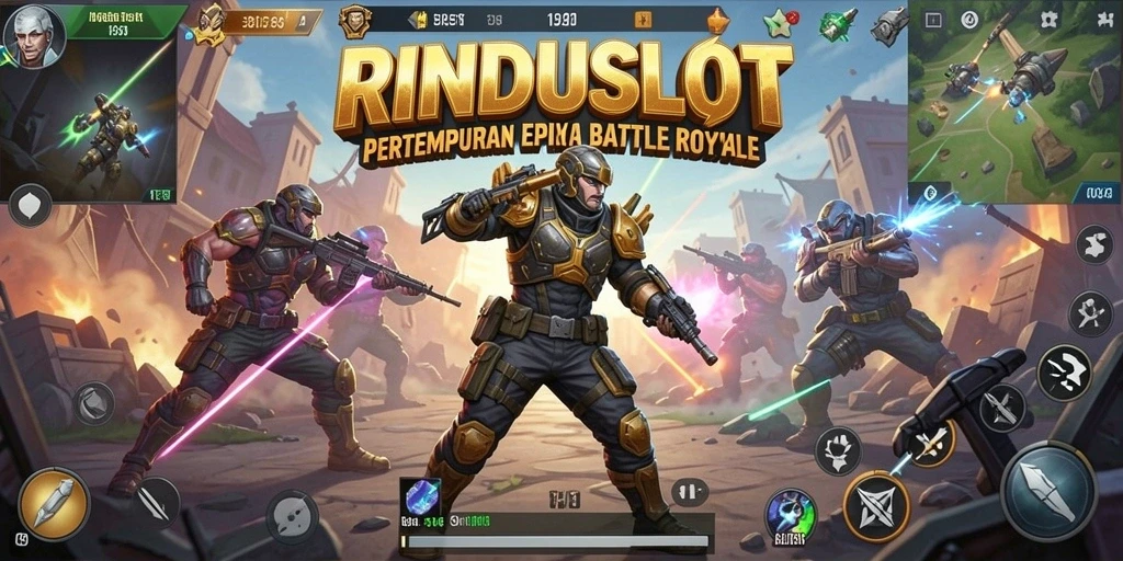 Screenshot gameplay RINDUSLOT dengan aksi pertempuran Battle Royale yang intens.